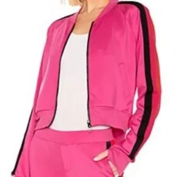 Pam & Gela Pink Track Stripe Crop Bomber Jacket Size XS Like New - Picture 1 of 10